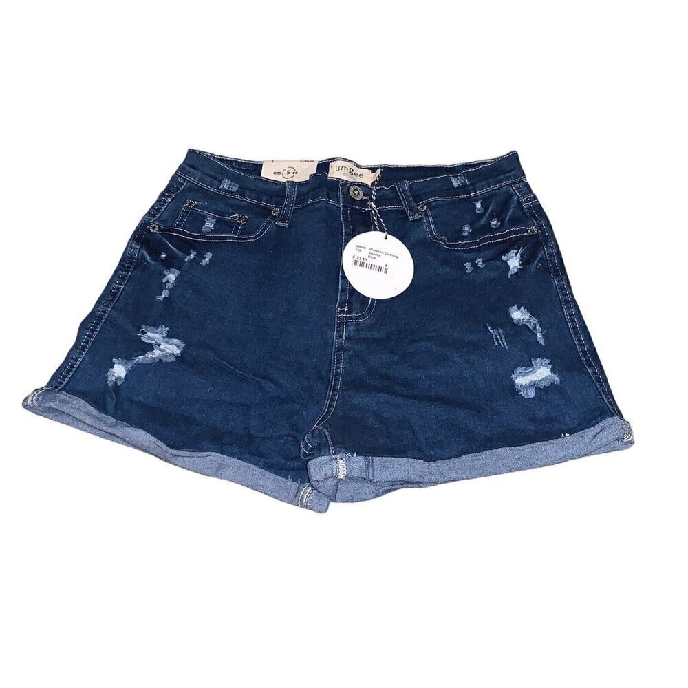 Umgee Denim Distressed Cuffed Jean Shorts Women’s Shortie SZ 5 Dark NWT